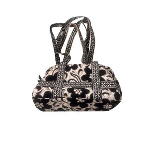 Vera Bradley Black White Floral Quilted‎ Cotton Shoulder Bag Handbag Zipper